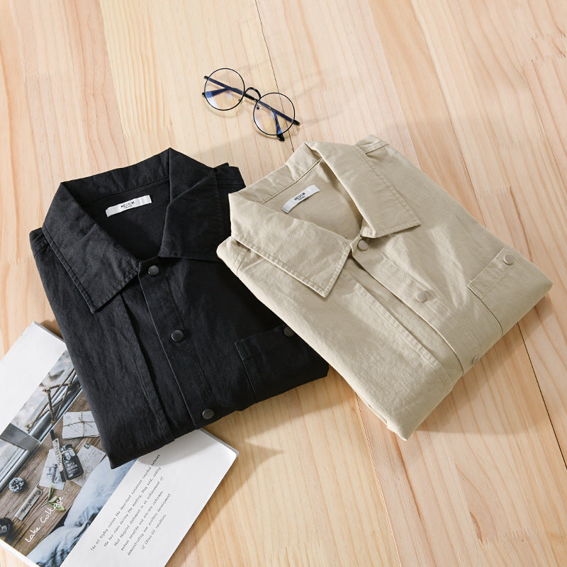 Herren Minimalistisches Baumwoll-Utility-Overshirt mit Druckknopf-Leiste und Brusttaschen Echoarchiv