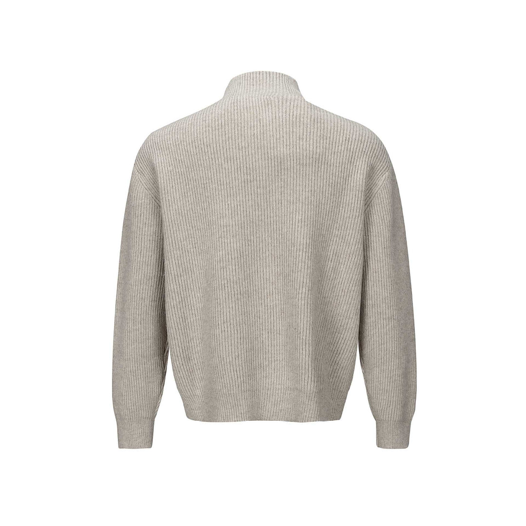 Unisex Kurzer gerippter Strickzipper mit hohem Stehkragen und schlankem Bund Echoarchiv
