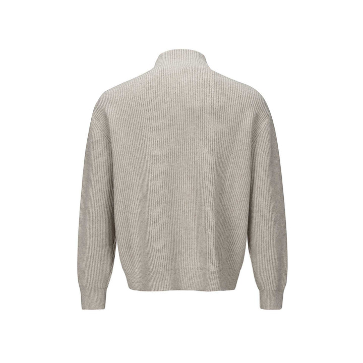 Unisex Kurzer gerippter Strickzipper mit hohem Stehkragen und schlankem Bund Echoarchiv