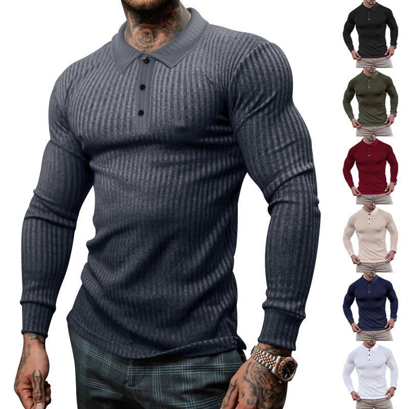Herren Langarm Polohemd mit strukturiertem Rippdesign Echoarchiv