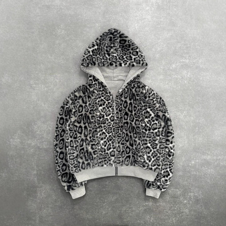 Unisex Kapuzen-Sweatjacke mit Kunstfellfutter, verkürztem Schnitt und Kreuz-Reißverschluss Echo Archiv