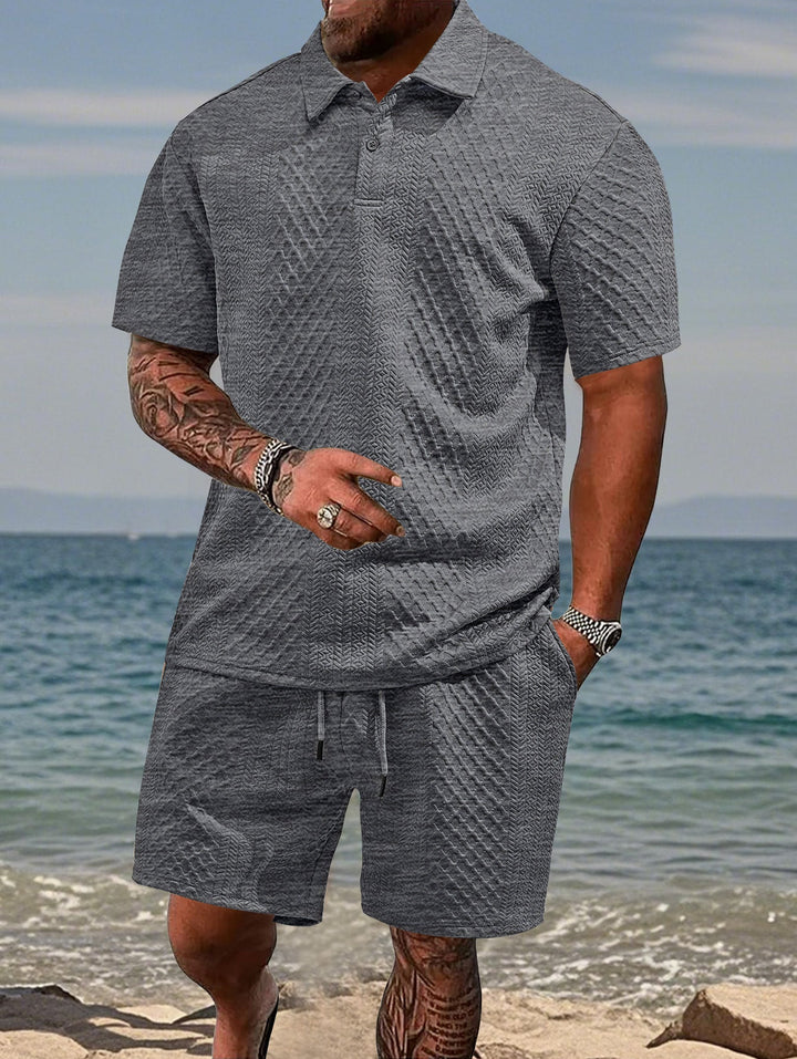 Herren nan geprägtes Strand-Ensemble mit offenem Kurzarm-Hemd und Kordel-Bermuda Echoarchiv
