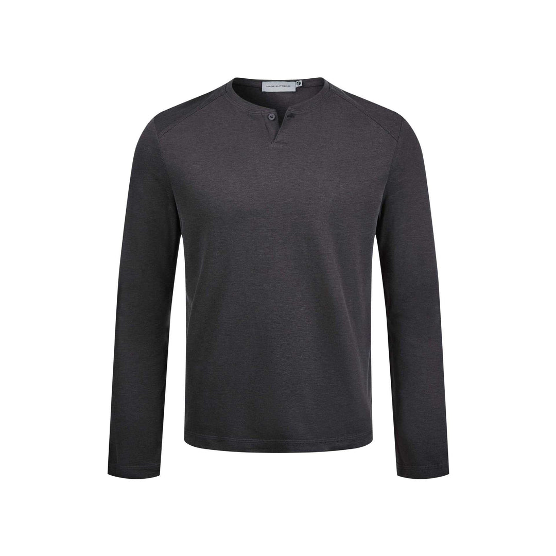 Herren Feines Longsleeve-Henley mit kurzem Knopfverschluss und Raglanärmeln Echoarchiv