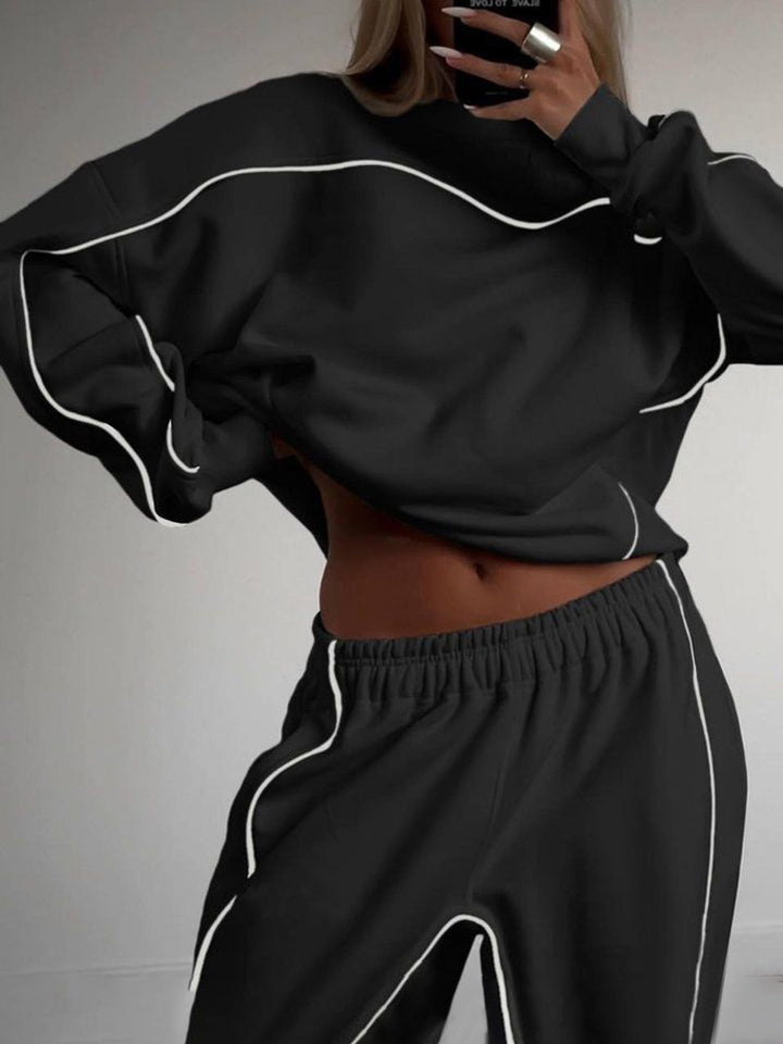 Damen nan kurzes Crop-Sweatshirt und lässige Jogginghose mit kontrastierenden Paspeln Echo Archiv