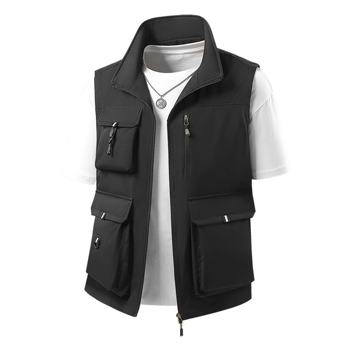 Herren Multifunktionale Outdoorweste mit mehreren Cargo-Taschen und Stehkragen Echoarchiv