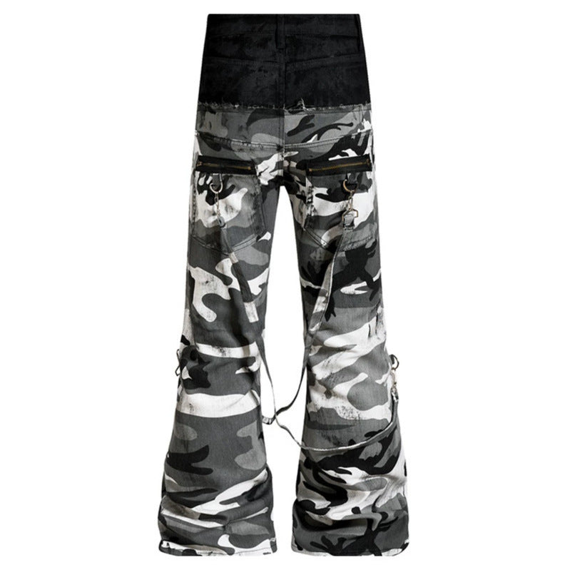 Damen Weite High‑Waist Cargohose im Camouflage‑Look mit Bondage‑Riemen Echoarchiv