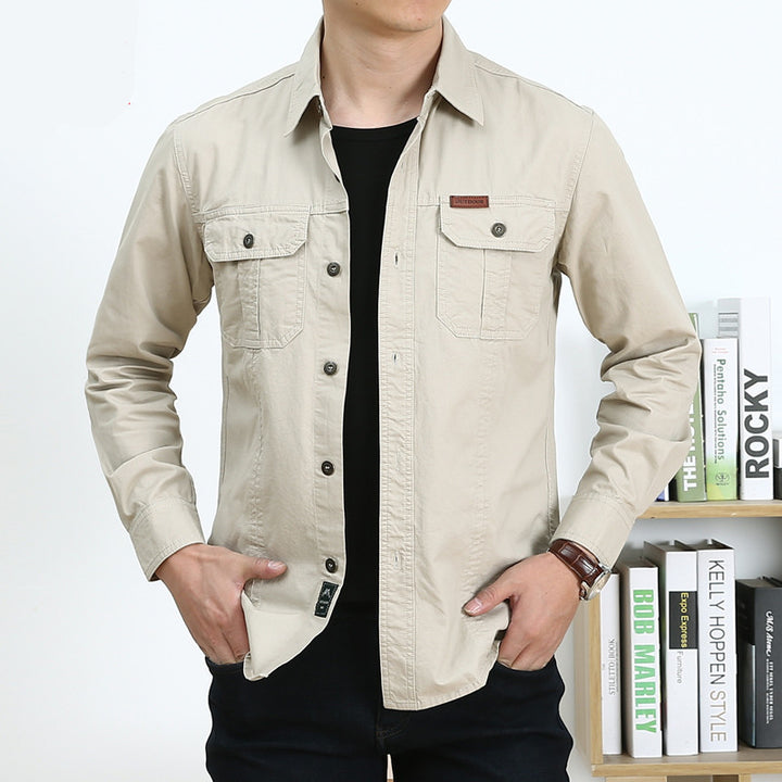 Herren Leichtes Canvas-Overshirt im Utility‑Stil mit Brustpattentaschen und Hemdkragen Echoarchiv