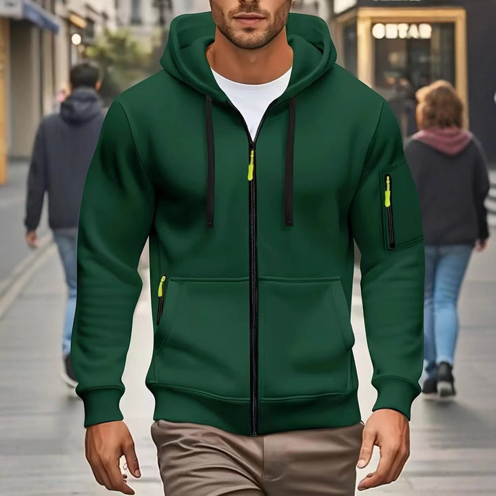 Herren nan funktionale Kapuzenjacke mit durchgehendem Reißverschluss, Ärmeltasche und elastischen Bündchen Echo Archiv