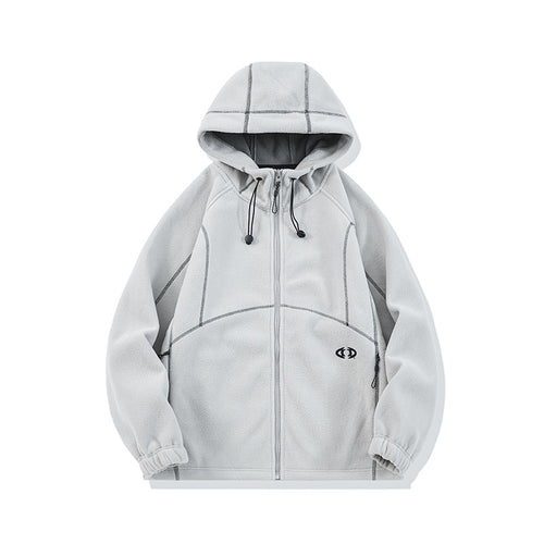 Unisex Oversize Fleece-Kapuzenjacke mit Kontrastnähten und Reißverschlusstaschen Echoarchiv