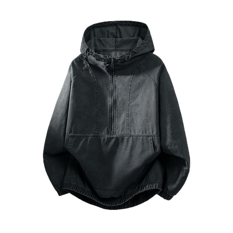 Herren Oversize Canvas-Halbzip-Kapuzenanorak mit Kängurutasche und elastischem Saum Echo Archiv