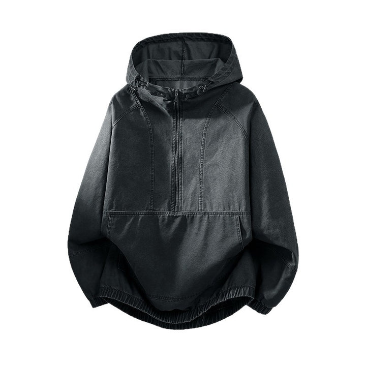 Herren Oversize Canvas-Halbzip-Kapuzenanorak mit Kängurutasche und elastischem Saum Echo Archiv