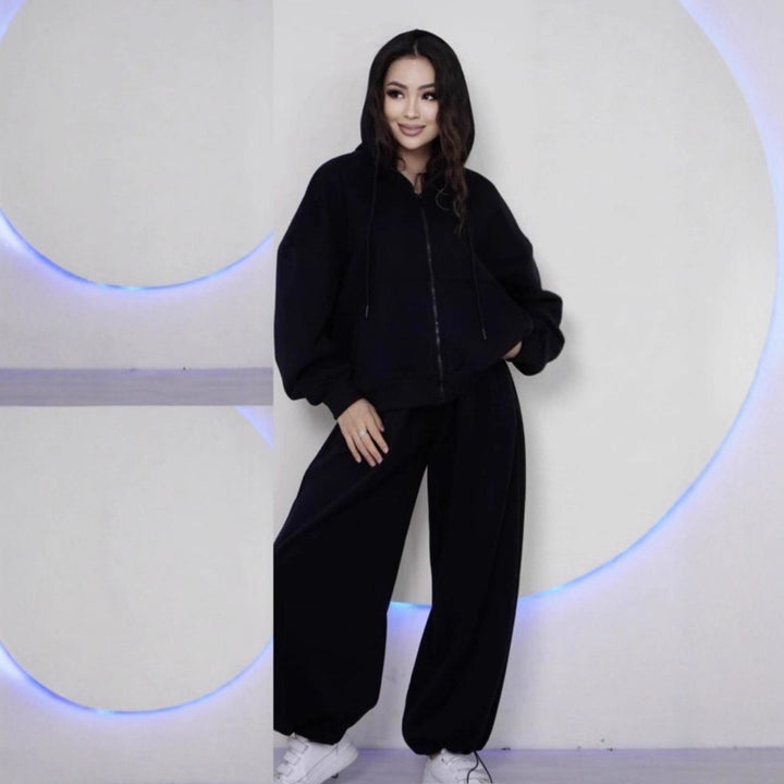 Damen übergroße Kapuzenjacke mit Reißverschluss und weite Jogginghose Lounge Set – Auréline