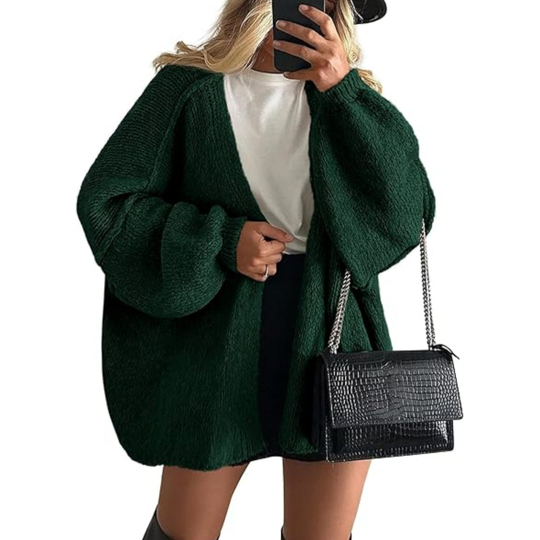 Damen Oversize Strickcardigan mit Ballonärmeln und offener Front Echoarchiv