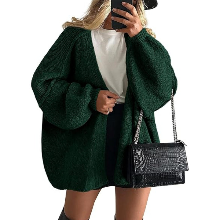 Damen Oversize Strickcardigan mit Ballonärmeln und offener Front Echoarchiv