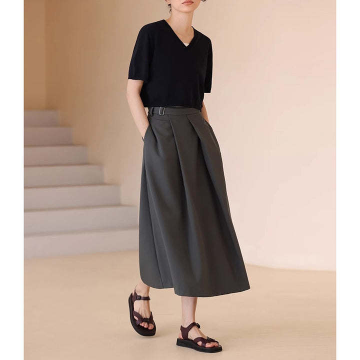 Damen Eleganter, weit geschnittener Maxirock mit Taillengürtel Echoarchiv