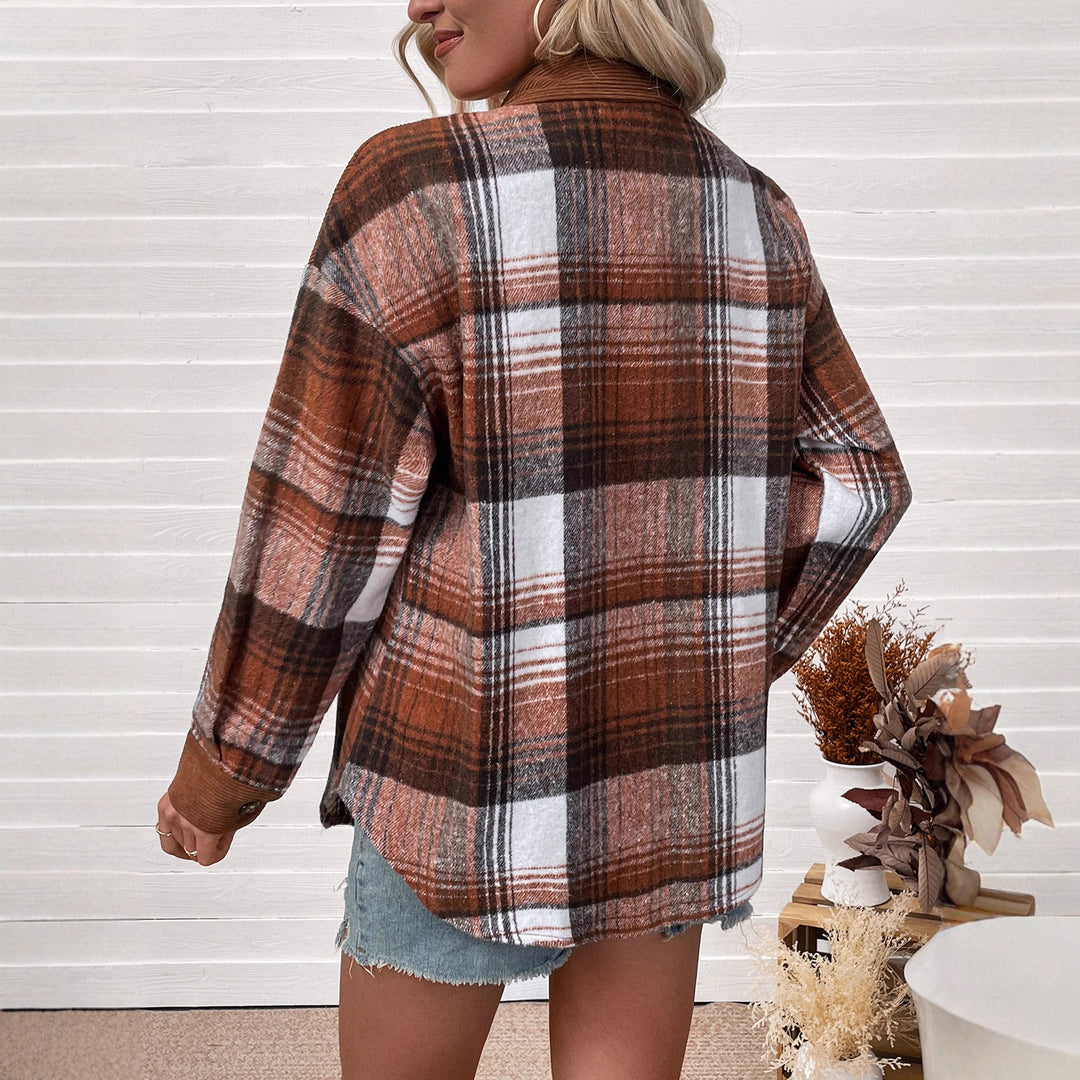 Damen Karierte Hemdjacke mit Cordbesatz und Oversize-Schnitt – Avérine