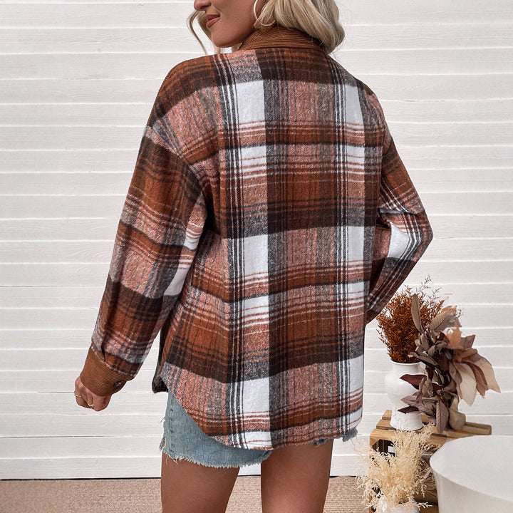 Damen Karierte Hemdjacke mit Cordbesatz und Oversize-Schnitt – Avérine