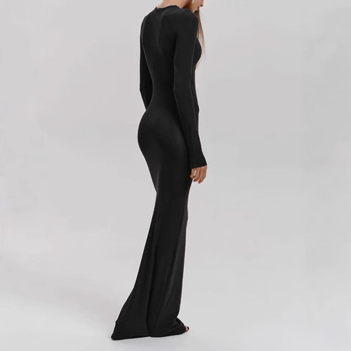 Damen Elegantes Langarm-Maxikleid mit figurformendem Schnitt und hohem Komfort – Valéora