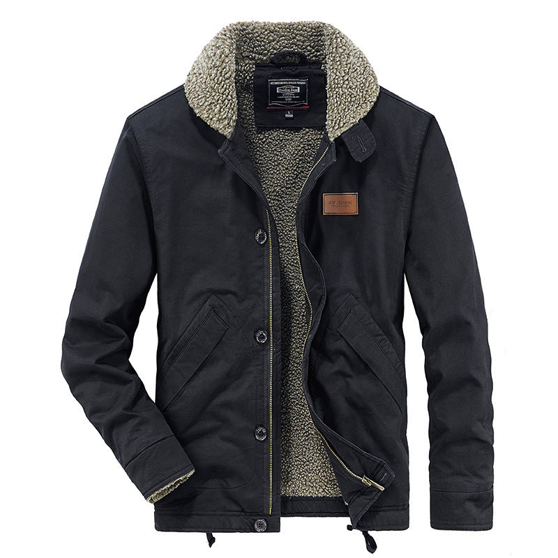 Herren Canvas-Workerjacke mit durchgehendem Teddyfutter, Stehkragen und Kordelzug – Taviero