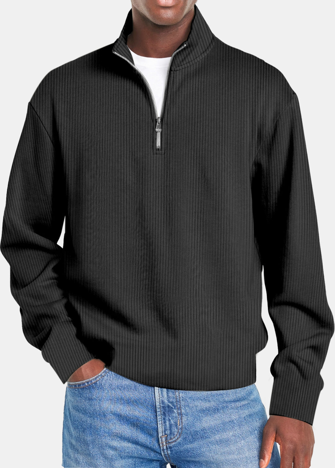 Herren nan gerippter Troyer-Pullover mit Halbzip und Stehkragen Echo Archiv
