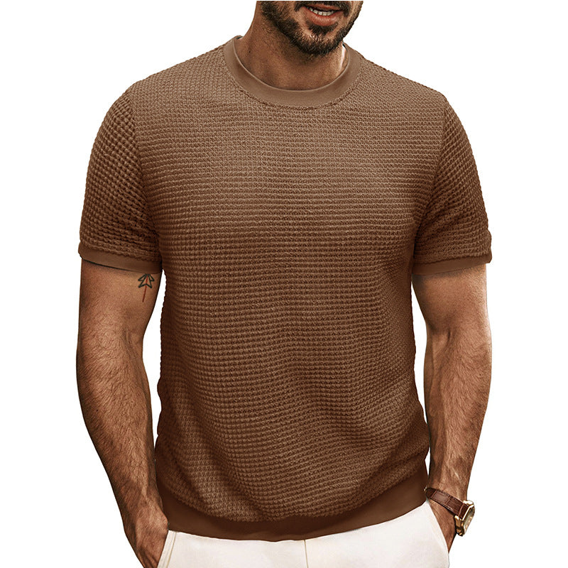 Herren Strukturiertes Kurzarm-T-Shirt aus atmungsaktivem Baumwollmix mit Rundhalsausschnitt Echoarchiv