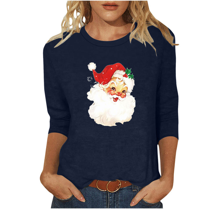 Damen lässiges Sweatshirt mit nostalgischem Weihnachtsmannprint und dreiviertelärmeln – Avérine