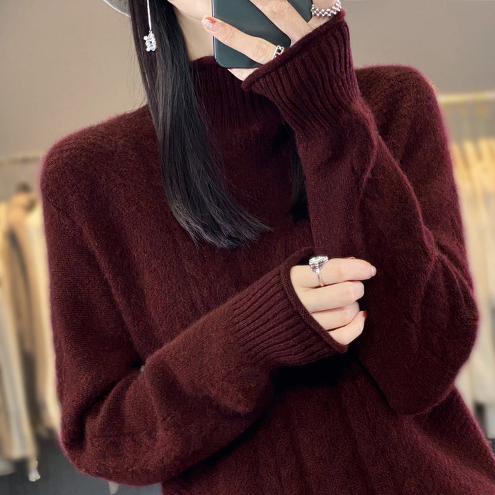 Damen Weicher Zopfstrick‑Mockneckpullover mit kaschmirähnlicher Haptik und verlängerten Rippbündchen Echoarchiv