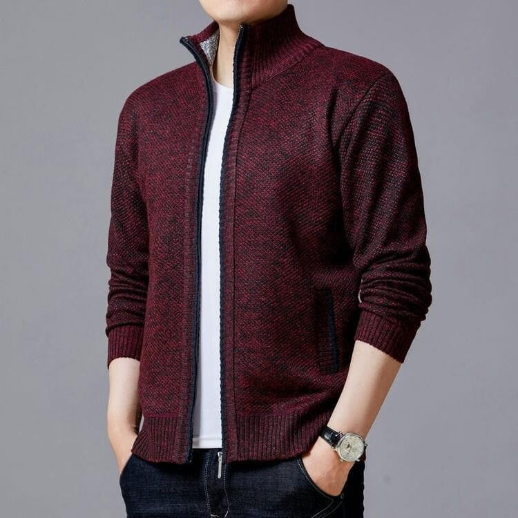 Herren Strickjacke mit modernem Zipper und hohen Kragen Echoarchiv