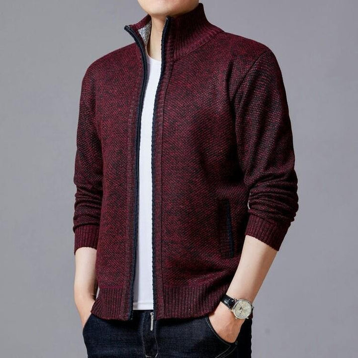 Herren Strickjacke mit modernem Zipper und hohen Kragen Echoarchiv