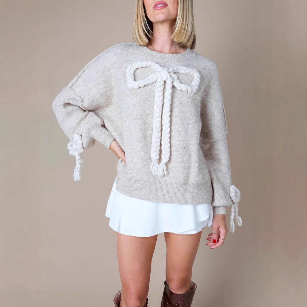 Damen Modischer Pullover mit dekorativem Knotendesign – Mavelle