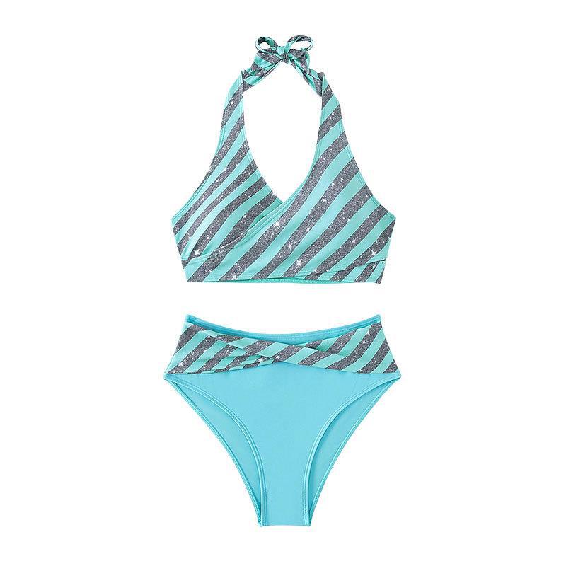 Damen Triangel-Bikini mit glitzerndem Streifenmuster Echo Archiv