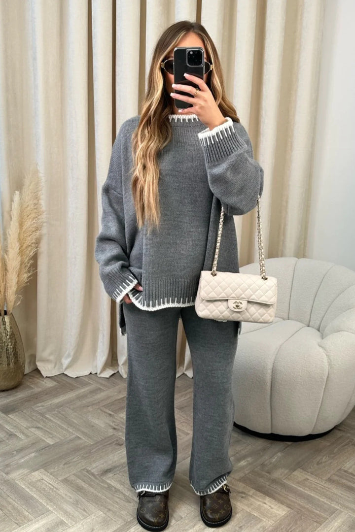 Damen nan lässiger Strick-Hausanzug mit Oversize-Pullover und weiter Strickhose Echo Archiv