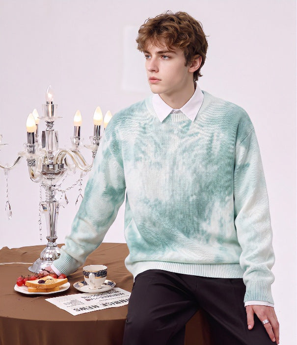Herren Oversize-Strickpullover mit Batikoptik, Rundhalsausschnitt und Rippbündchen Echoarchiv