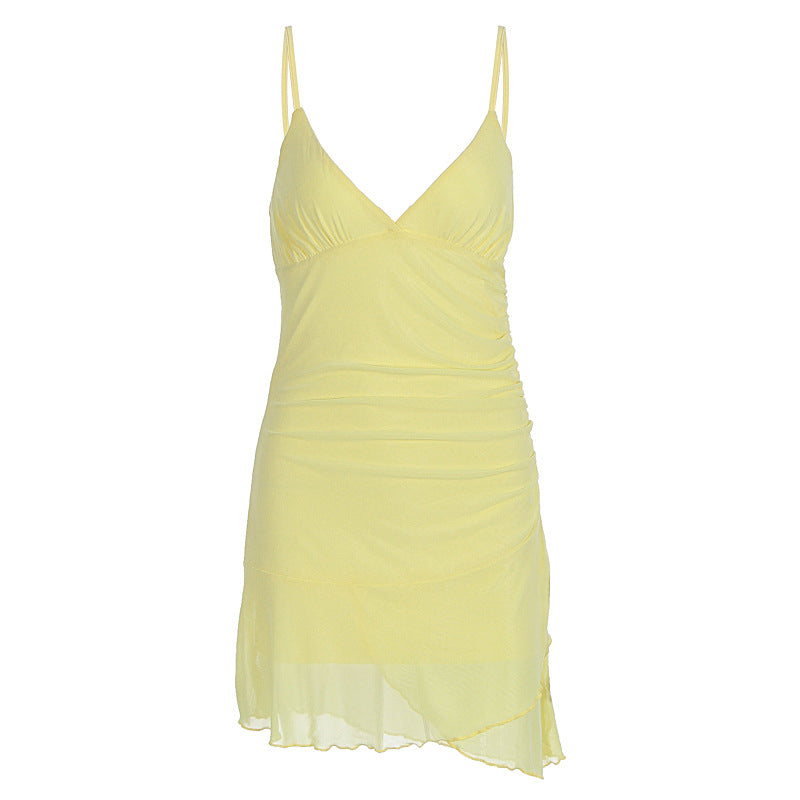 Damen lässiges Strandkleid mit Raffungen und Spaghettiträgern Echo Archiv