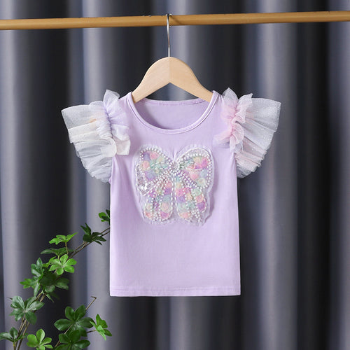 Mädchen T-Shirt mit funkelndem Schmetterlingsmotiv und Rüschendetails Echo Archiv