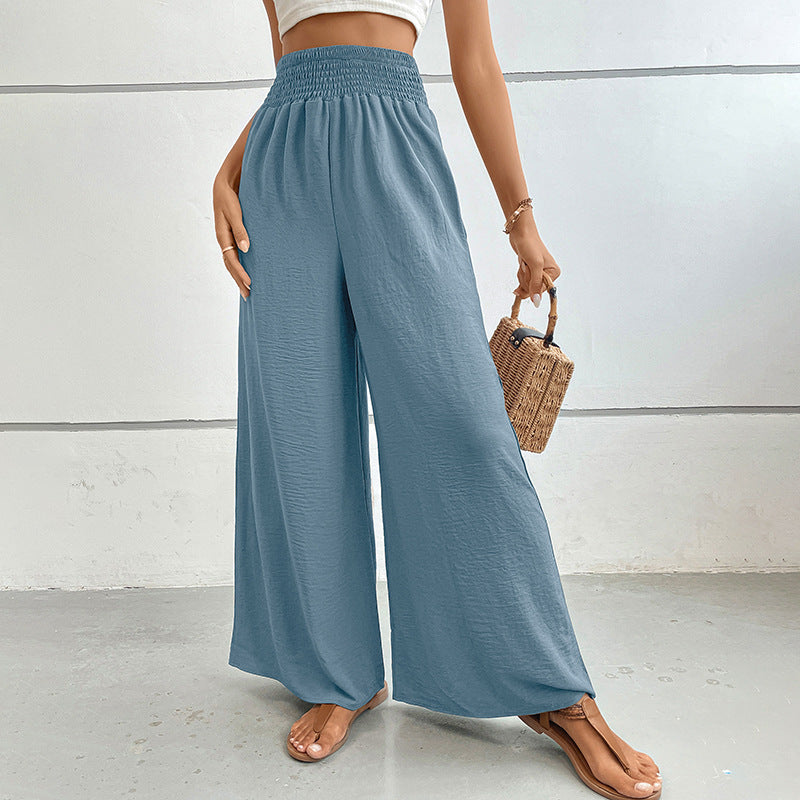 Damen Palazzo-Hose mit hohem, elastischem Rüschenbund und Eingrifftaschen – Avélisse