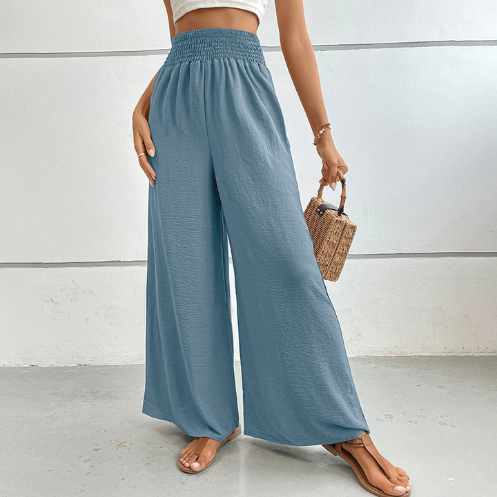 Damen Palazzo-Hose mit hohem, elastischem Rüschenbund und Eingrifftaschen – Avélisse