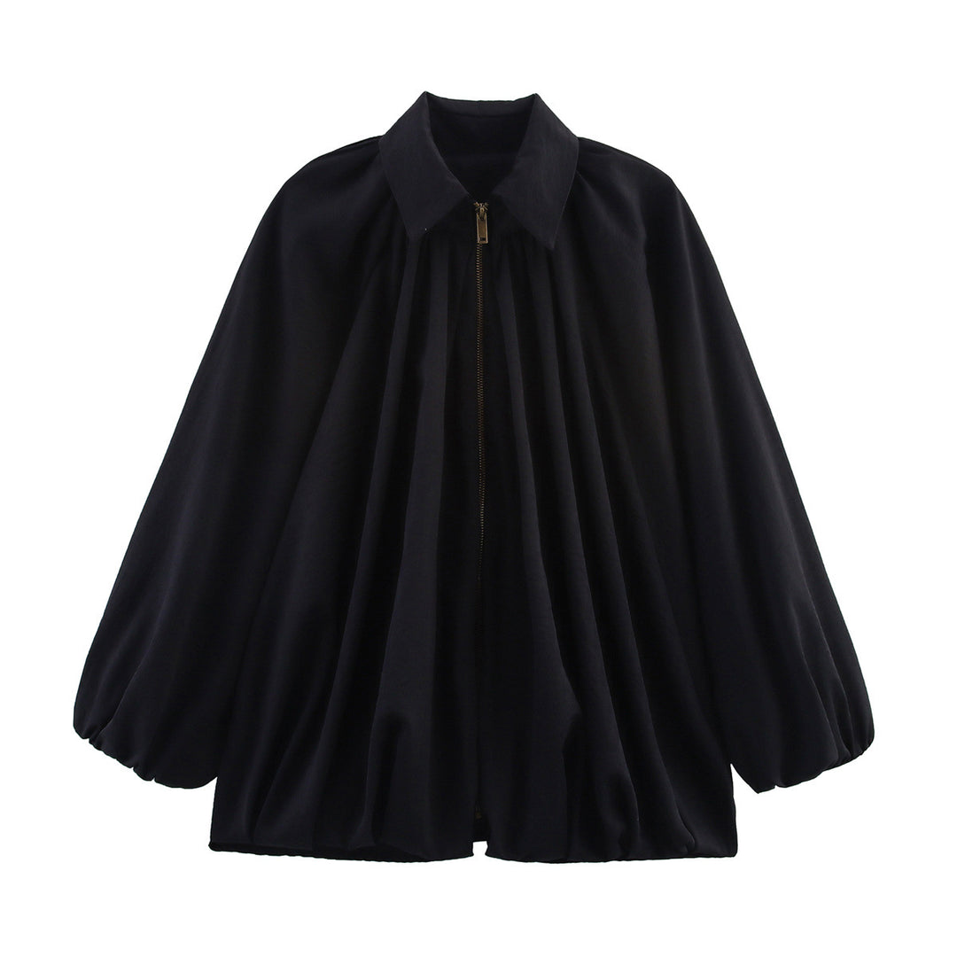 Damen nan oversize geraffte Bluse mit Ballonärmeln und Frontreißverschluss Echo Archiv