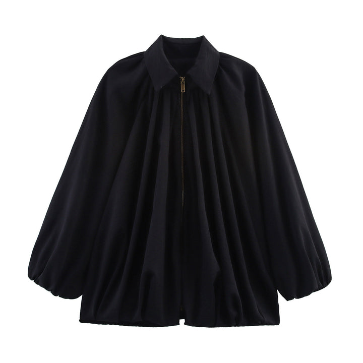 Damen nan oversize geraffte Bluse mit Ballonärmeln und Frontreißverschluss Echo Archiv