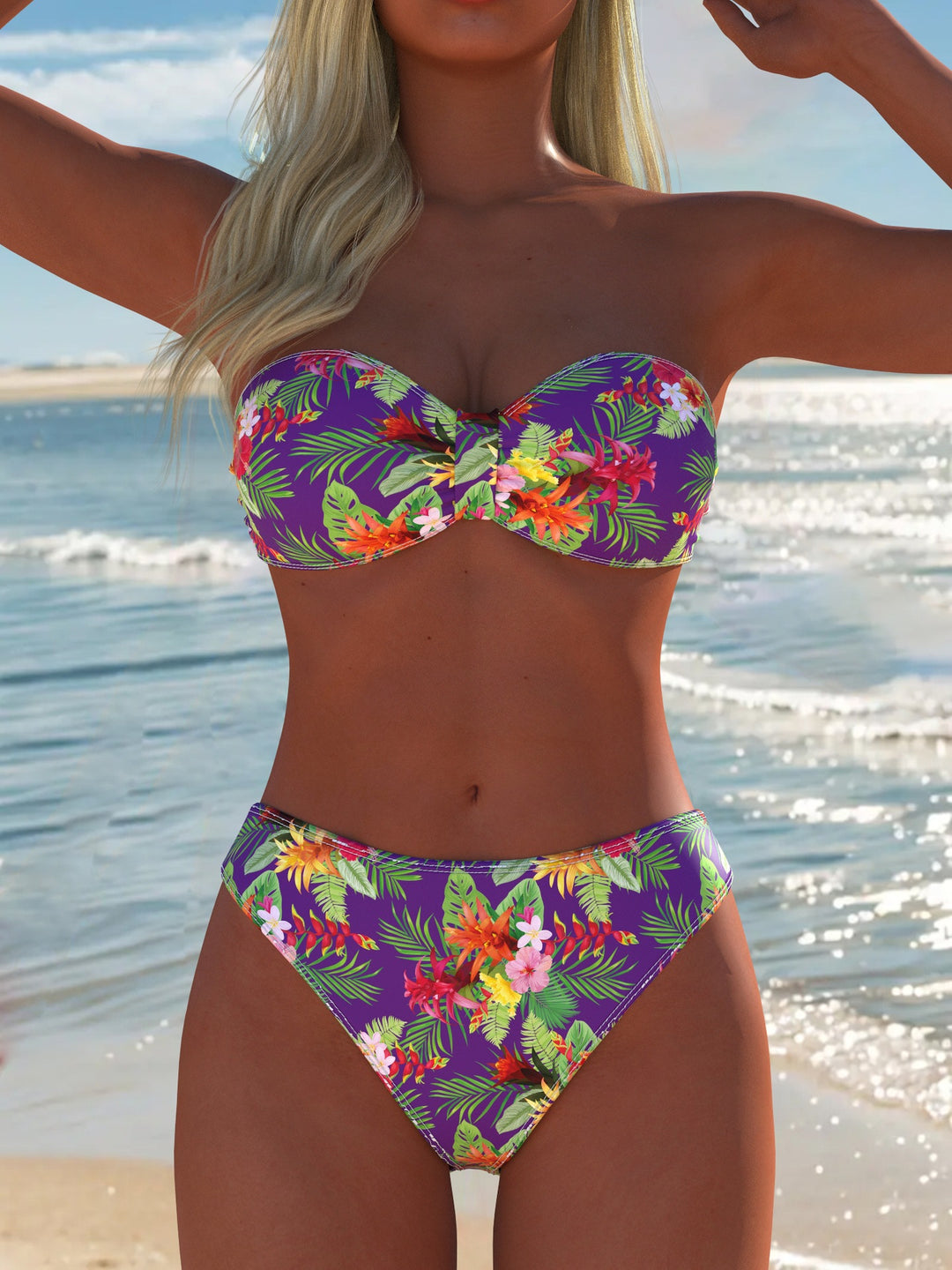Damen Bandeau-Bikini-Set mit floralem Design und hohem Taillenbund Echo Archiv