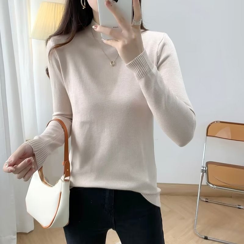 Damen Feiner Langarm-Feinstrickpullover mit schmalem Stehkragen und gerippten Bündchen Echoarchiv