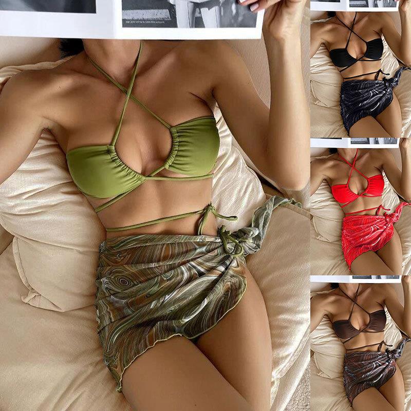 Damen Bandeau-Bikini mit verstellbaren Bändern und transparentem Wickelrock Echo Archiv