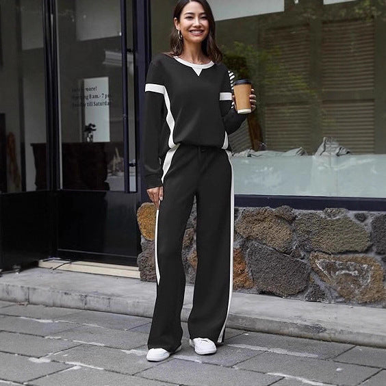 Damen sportives Lounge-Set mit weitem Sweatshirt, Palazzohose und seitlichen Kontraststreifen – Avérine