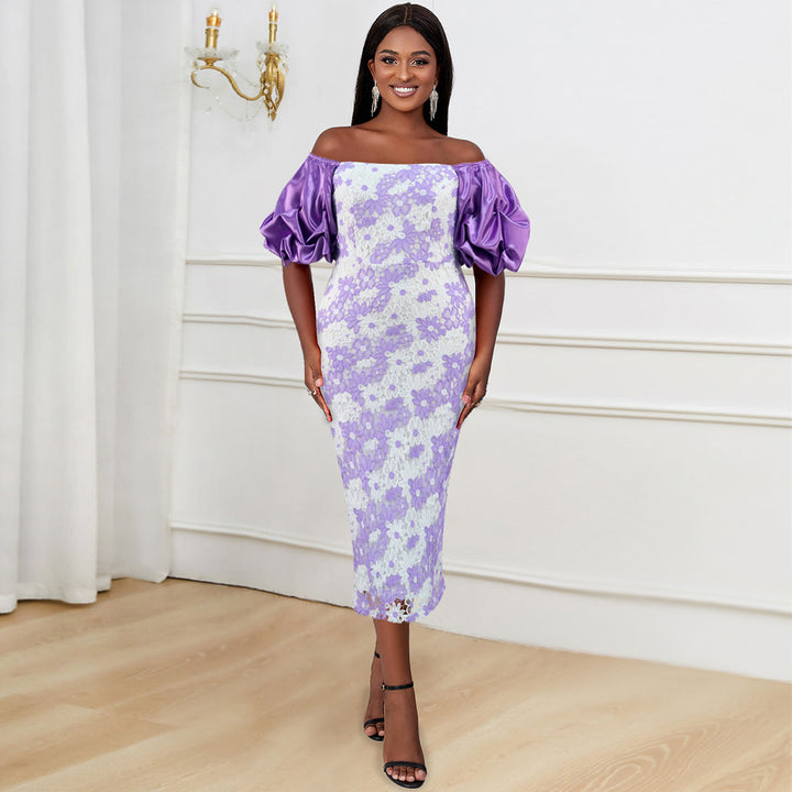 Damen Elegantes Spitzenkleid mit voluminösen Puffärmeln Echo Archiv