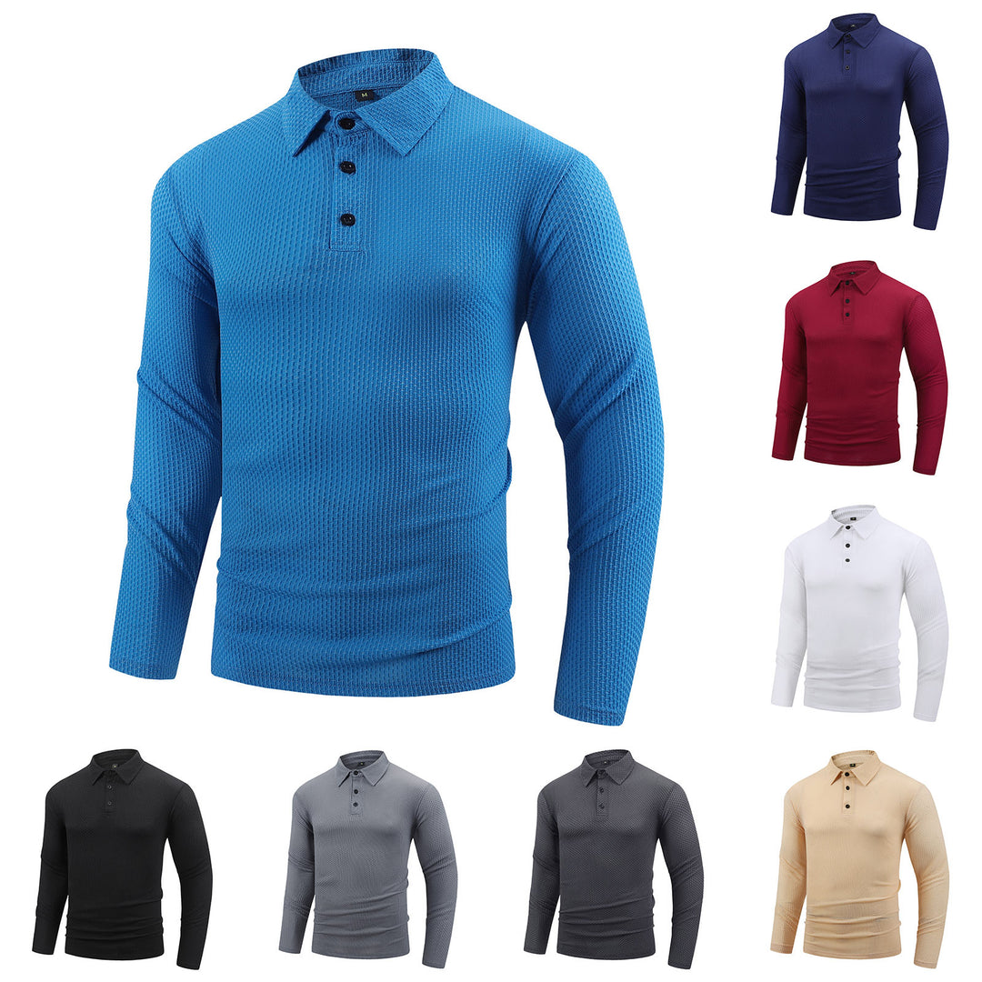 Herren atmungsaktives Langarm-Polohemd mit strukturiertem Design Echoarchiv