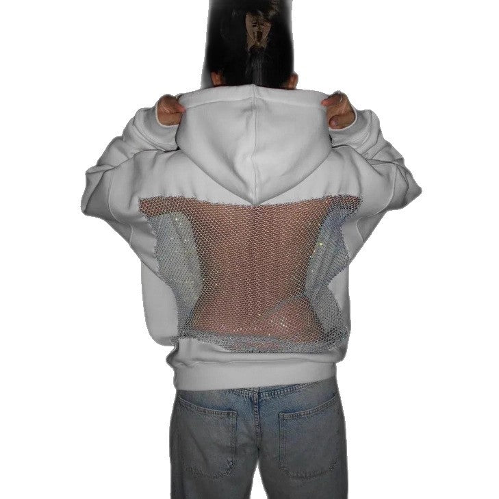 Damen Hoodie mit glitzerndem Mesh-Rückenapplikation – Auréline