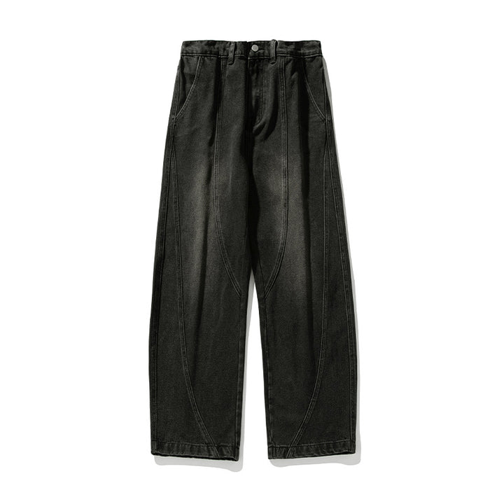 Unisex Weit geschnittene Denim-Hose mit dekorativen Naht-Panels und hoher Taille Echo Archiv