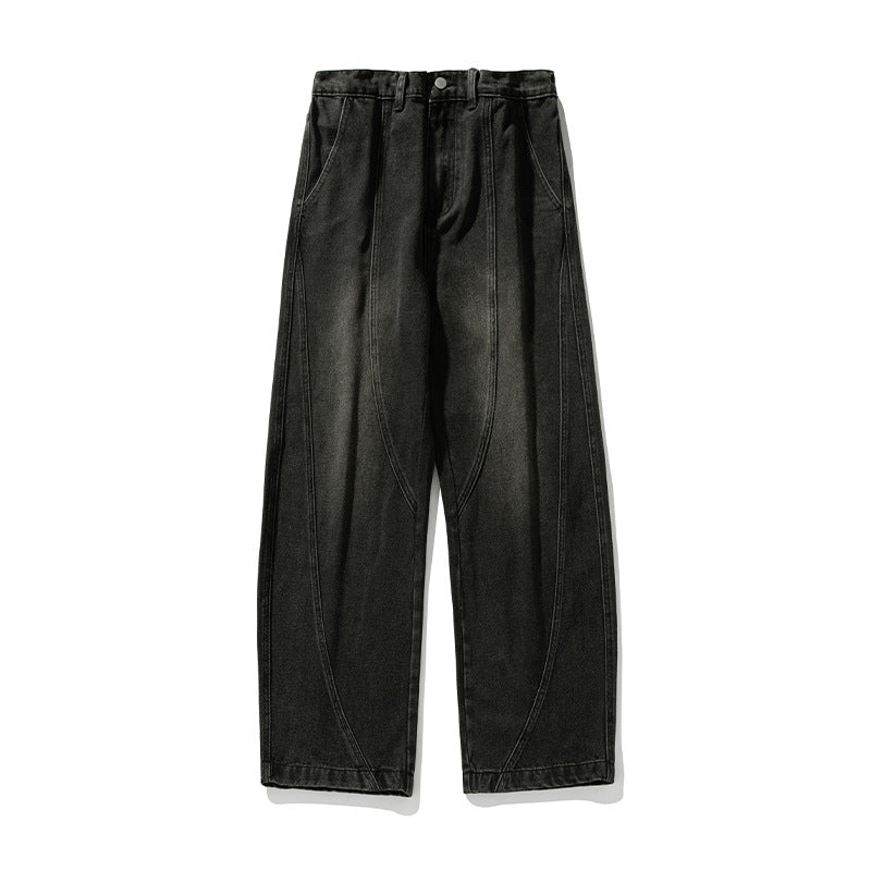 Herren Weite Denim-Hose mit kontrastierenden Einsatznähten und hohem Bund Echo Archiv