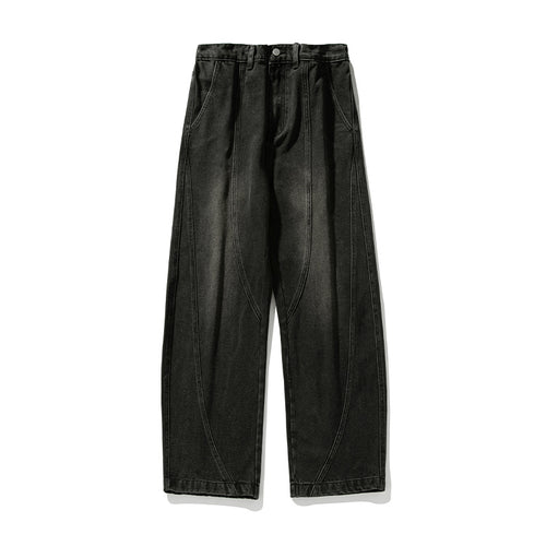 Herren Weite Denim-Hose mit kontrastierenden Einsatznähten und hohem Bund Echo Archiv