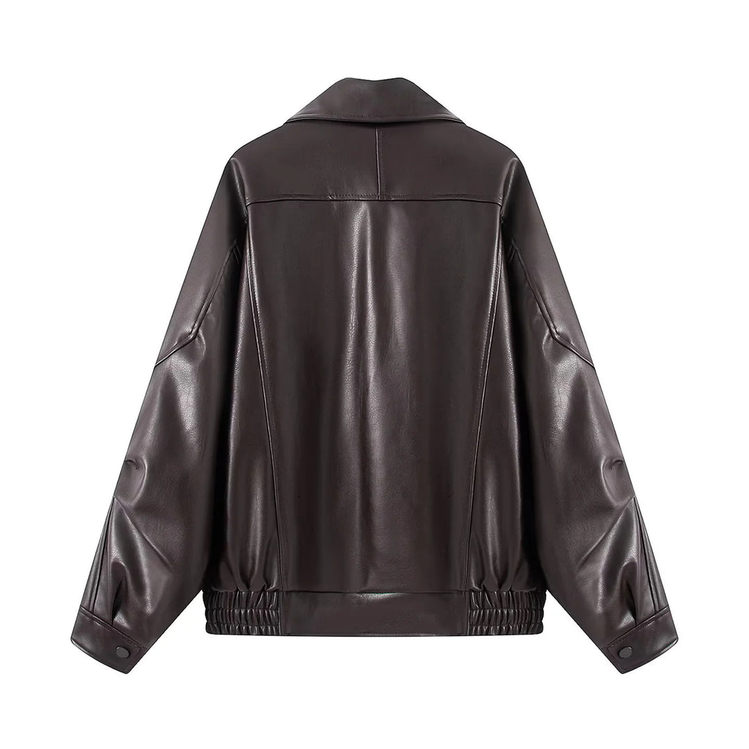 Damen nan oversized Kunstlederblouson mit großem Schalkragen, Pattentaschen und elastischem Bund Echo Archiv